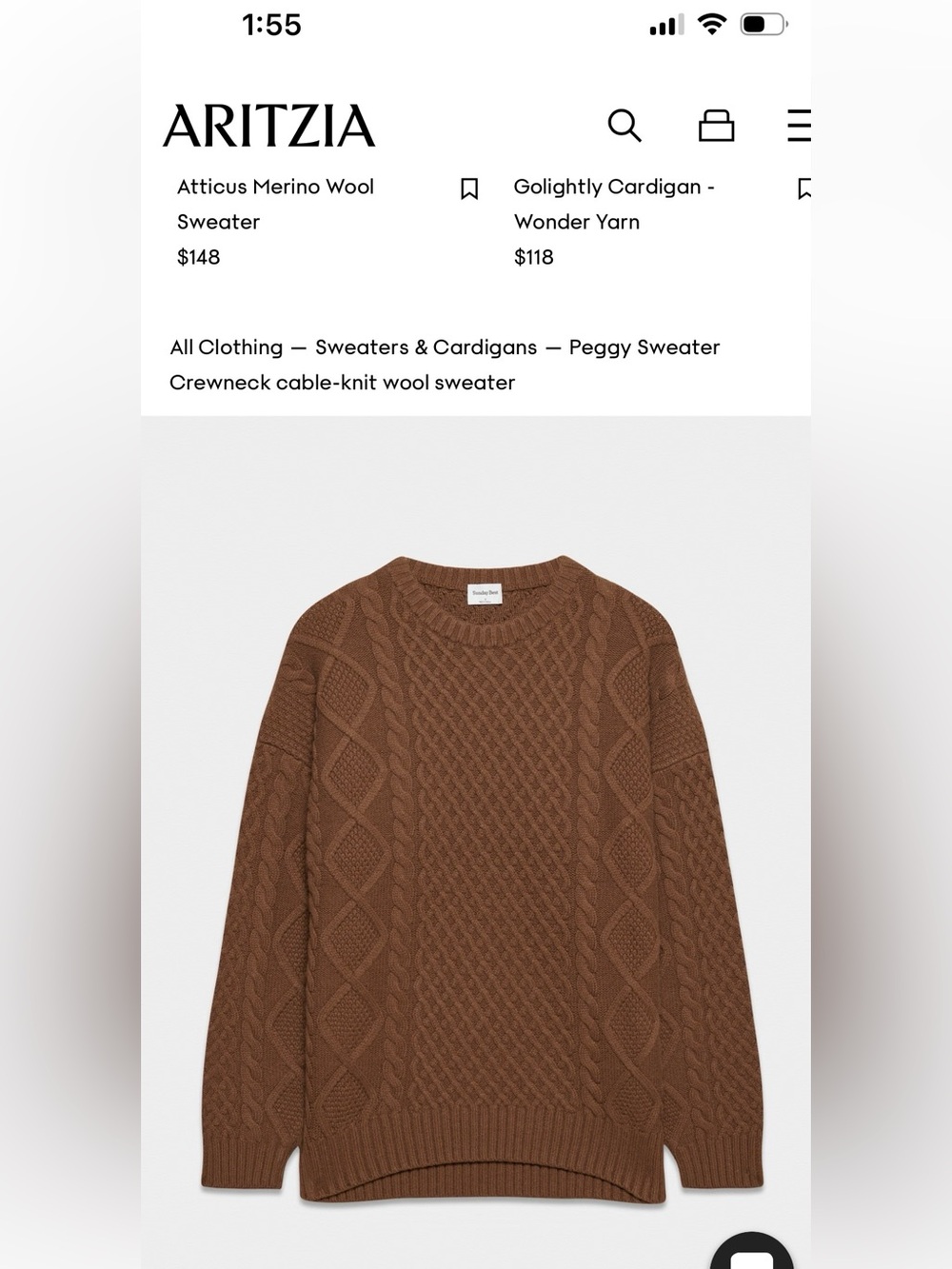 Sunday Best Cable-Knit Crewneck Sweater in Brown